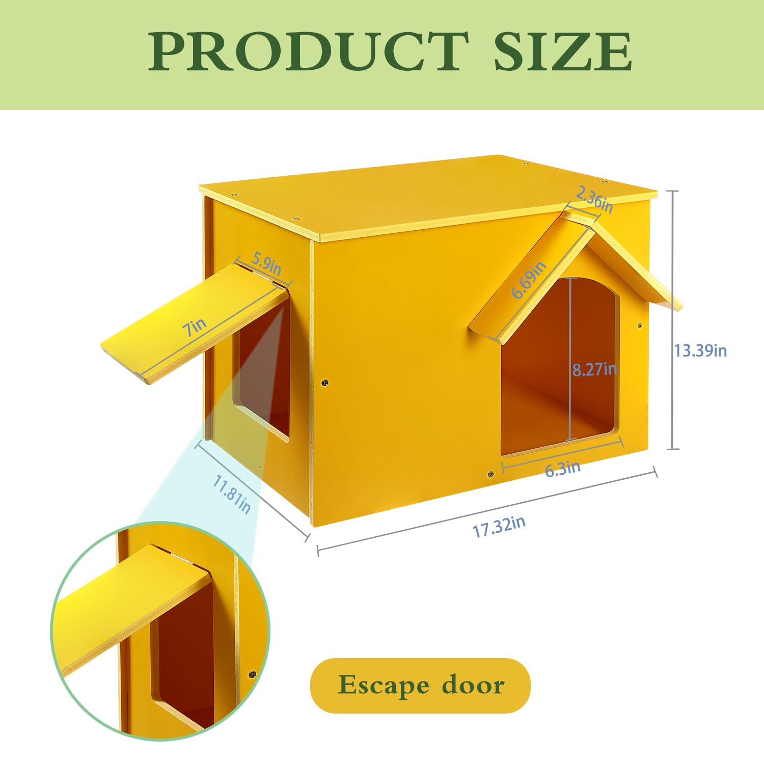 Felmis Outdoor Cat House, Yellow Feral Cat Shelter, Waterproof Stray Cat Outdoor Indoor Pet House For Small Animal With Escape D
