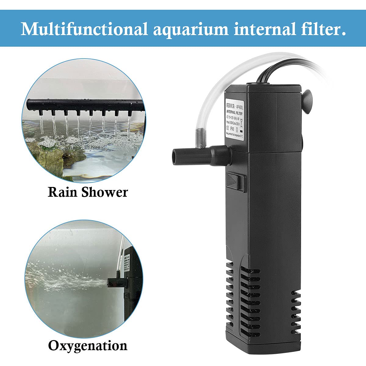 Fedour Submersible Aquarium Internal Filter, Filter With Water Pump For Fish Tank Up To 35 Gallon (For 1-20 Gallon)