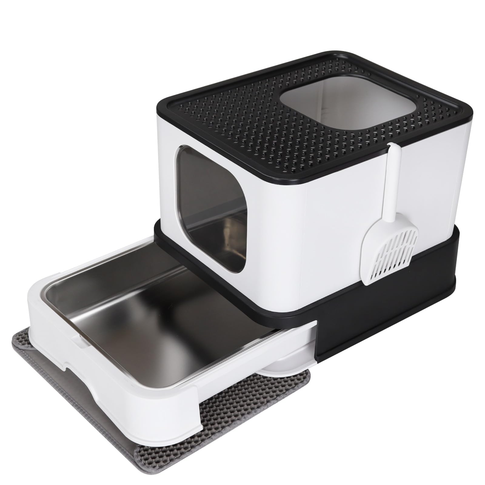 RIZZARI Enclosed Cat Litter Box with Lid, Large Foldable Litter Box with Litter Scoop, Top Entry Cat Toilet for Kittens and Big 