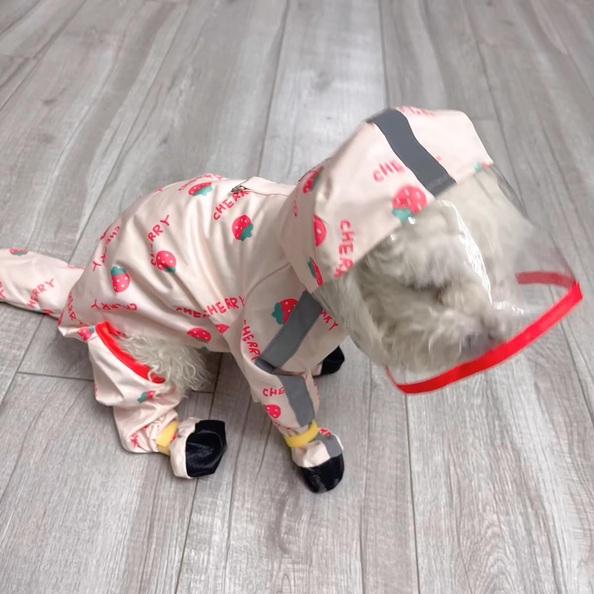 Harikaji Small Dog Raincoat, Tail Protect Feet Cover Waterproof Rain Jacket For Puppy (Strawberry, M)