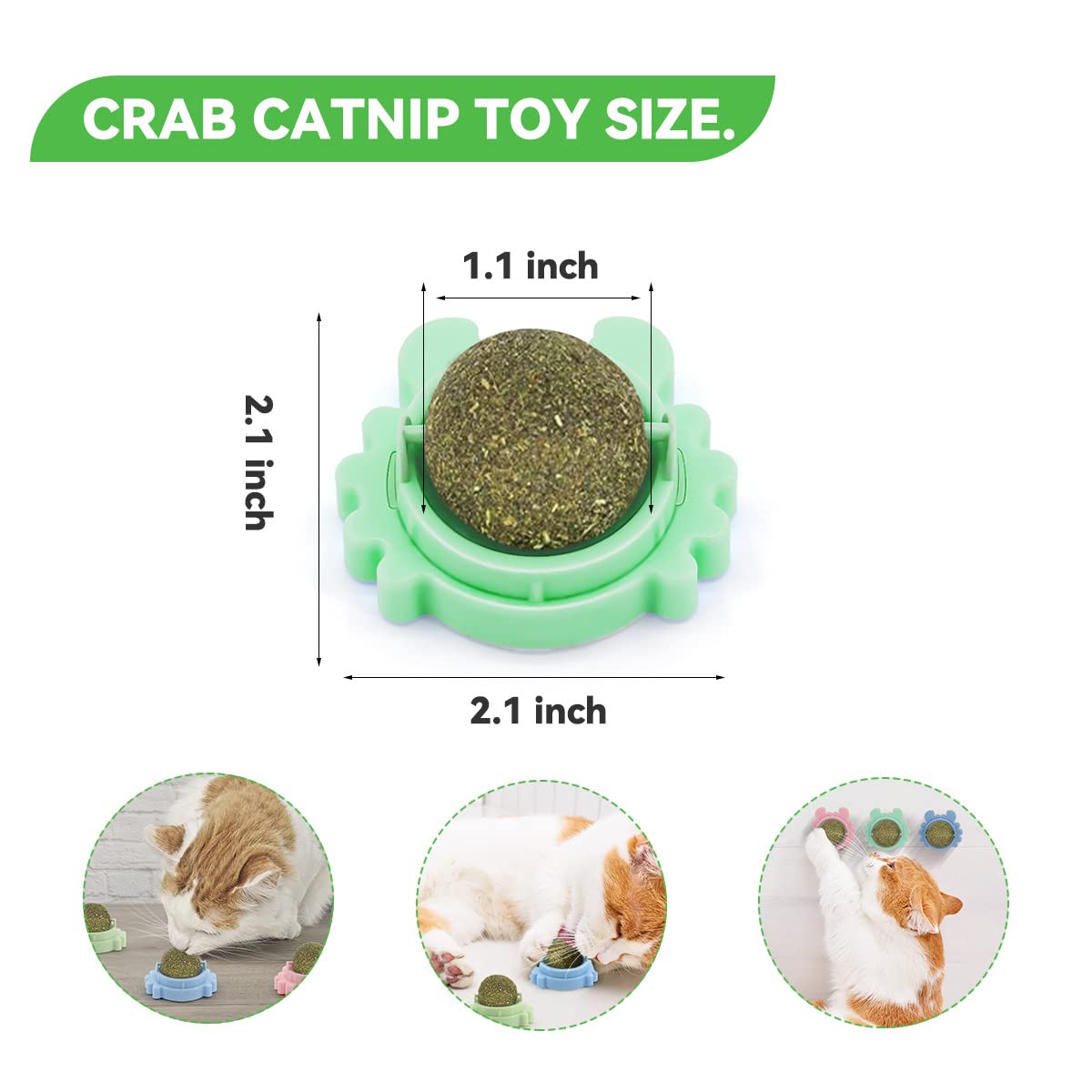 Aucenix Catnip Balls Toy For Cat, Wall Catnip Roller For Cat Licking, Teeth Cleaning Dental Edible Kitten Toy, Natural Rotating Crab Cat Toy (Green)