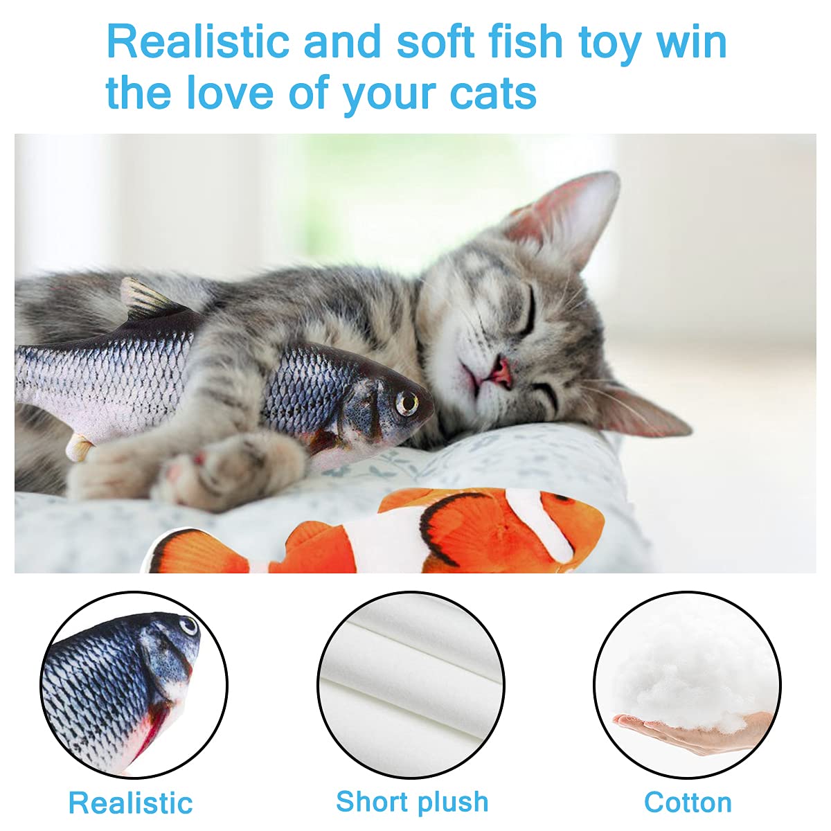 Interactive Cat Toys Flopping Fish With Catnip, Moving Cat Toys For Indoor Cats 2Pack, 11 '' Electric Automatic Cat Kicker Exerc