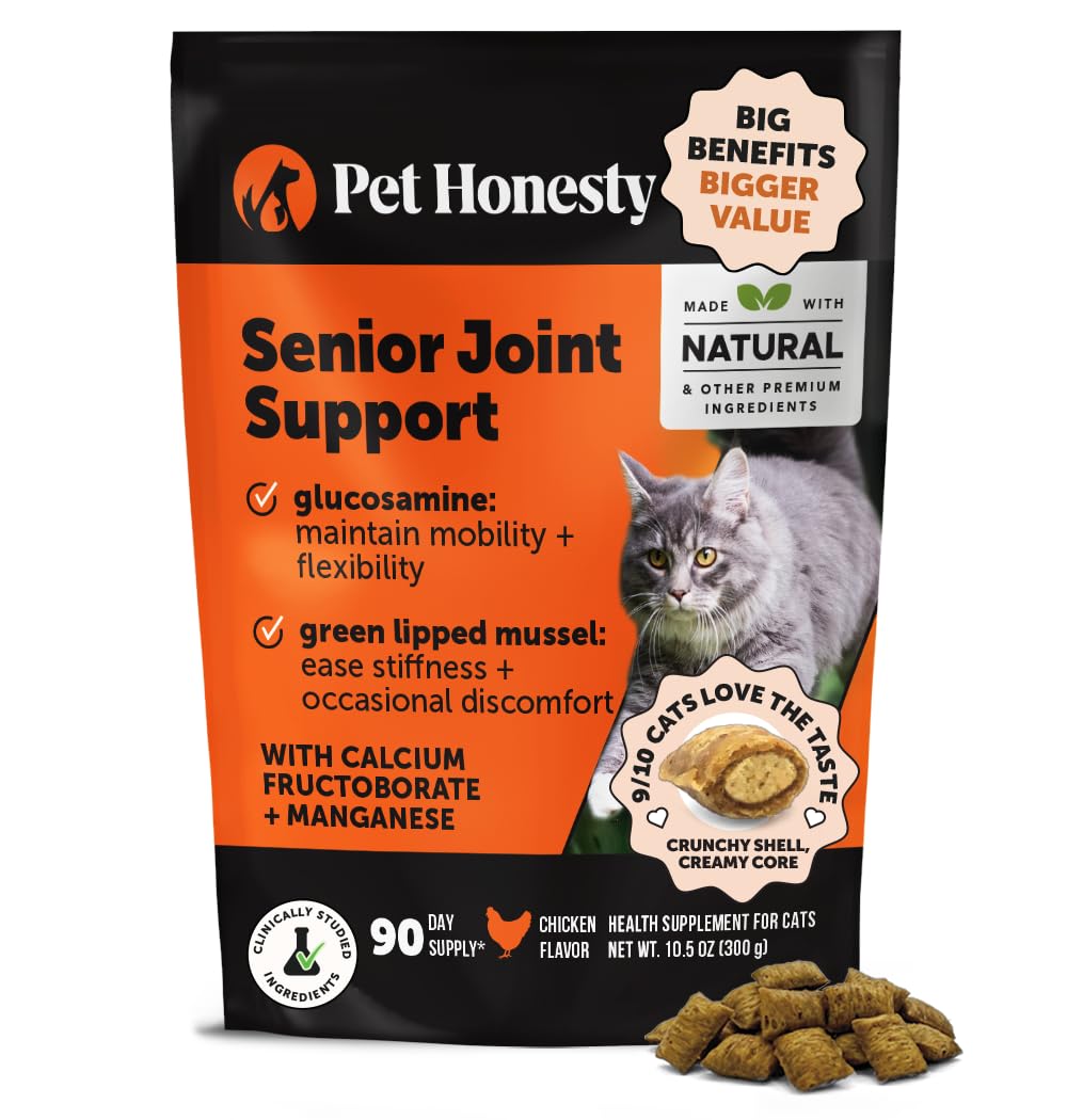 Cat Hip + Joint Health Chews - Crunchy & Creamy Cat Joint Support Supplement - Glucosamine, Chondroitin & Omega-3s - Supports Mo