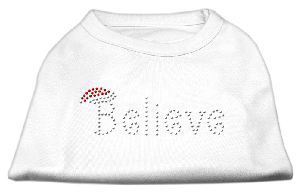 Christmas Pet Dog & Cat Shirt Rhinestone, &quot;Believe&quot; White XS (0-3 lbs.)
