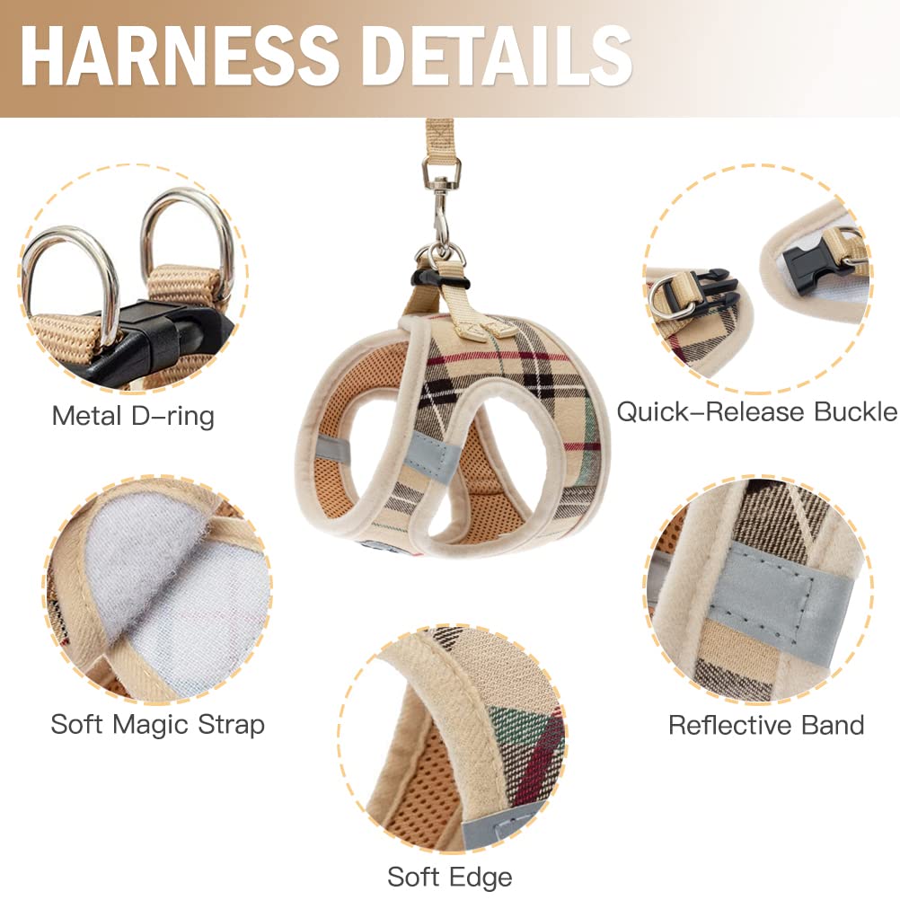 Pupteck Adjustable Pet Harness Collar And Leash Set Step In For Small Dogs Puppy And Cats Outdoor Training And Running, Soft Mesh Padded Reflective Vest Harness