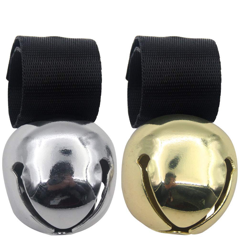 Scenereal Large Dog Collar Bell For Training, Hiking, Walking, Hunting, Pet Tracker, 2 Pack 1.5' Extra Loud Pet Bell For Save Wildlife And Birds (Bear Bell, Cow Bell) Gold | Silver