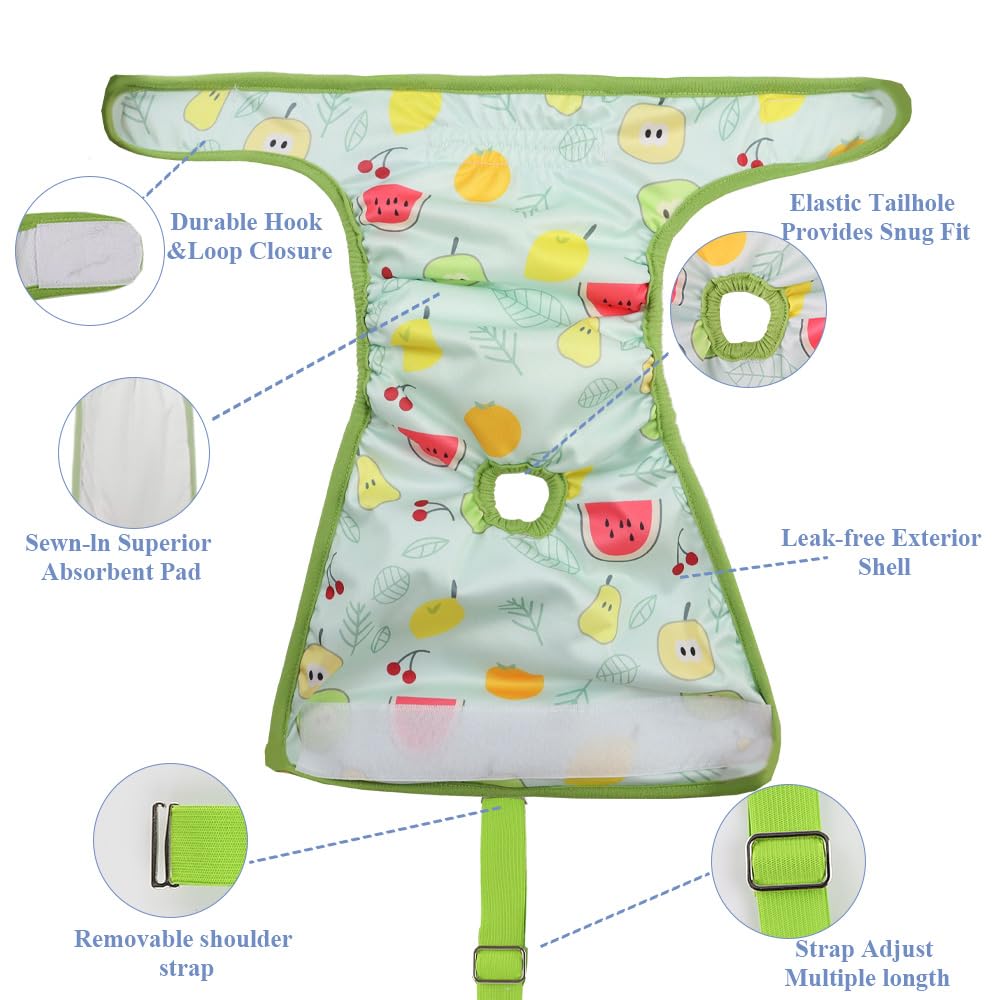 3 Pack Washable Female Dog Diaper With Suspender,Reusable Fixed Doggie Diapers Super Absorbent Leakproof For Small Medium Large