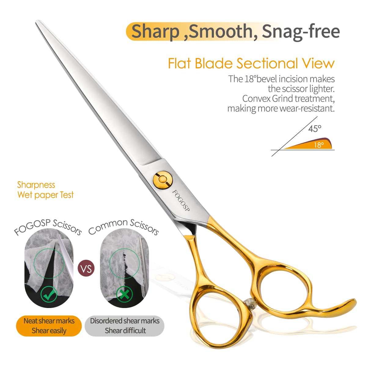 Fogosp Professional Dog Grooming Scissors Straight 7'' Grooming Shears For Cutting Small Pet Cat Thick Hair Japan 440C Stainless