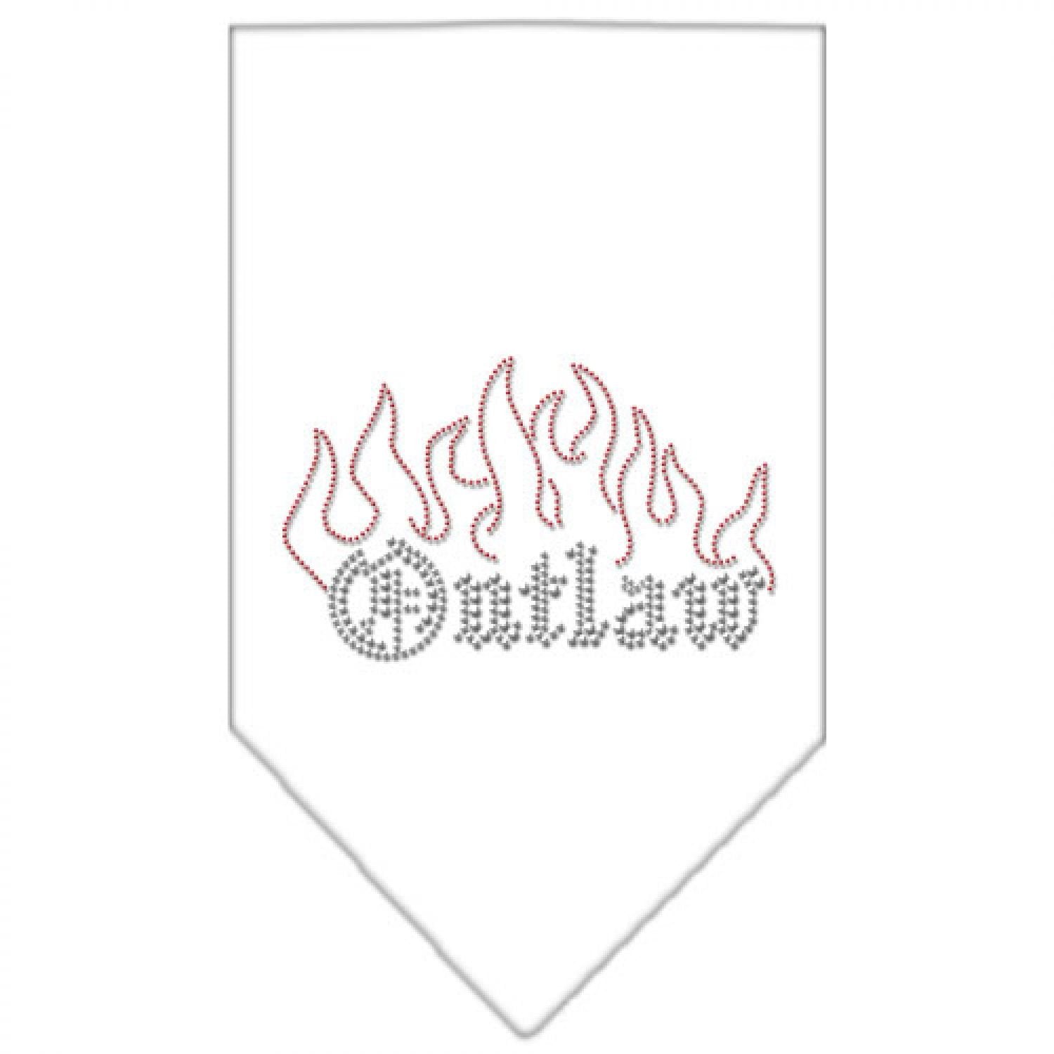 Pet and Dog Bandana Rhinestone, "Outlaw" White Large