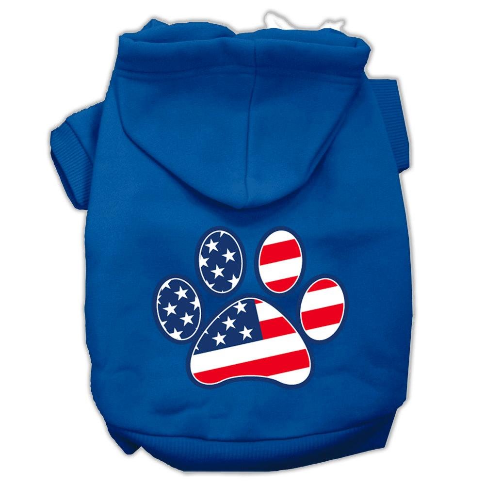 Pet Dog & Cat Hoodie Screen Printed, 'Patriotic Paw' Blue Xs (0-3 Lbs.)