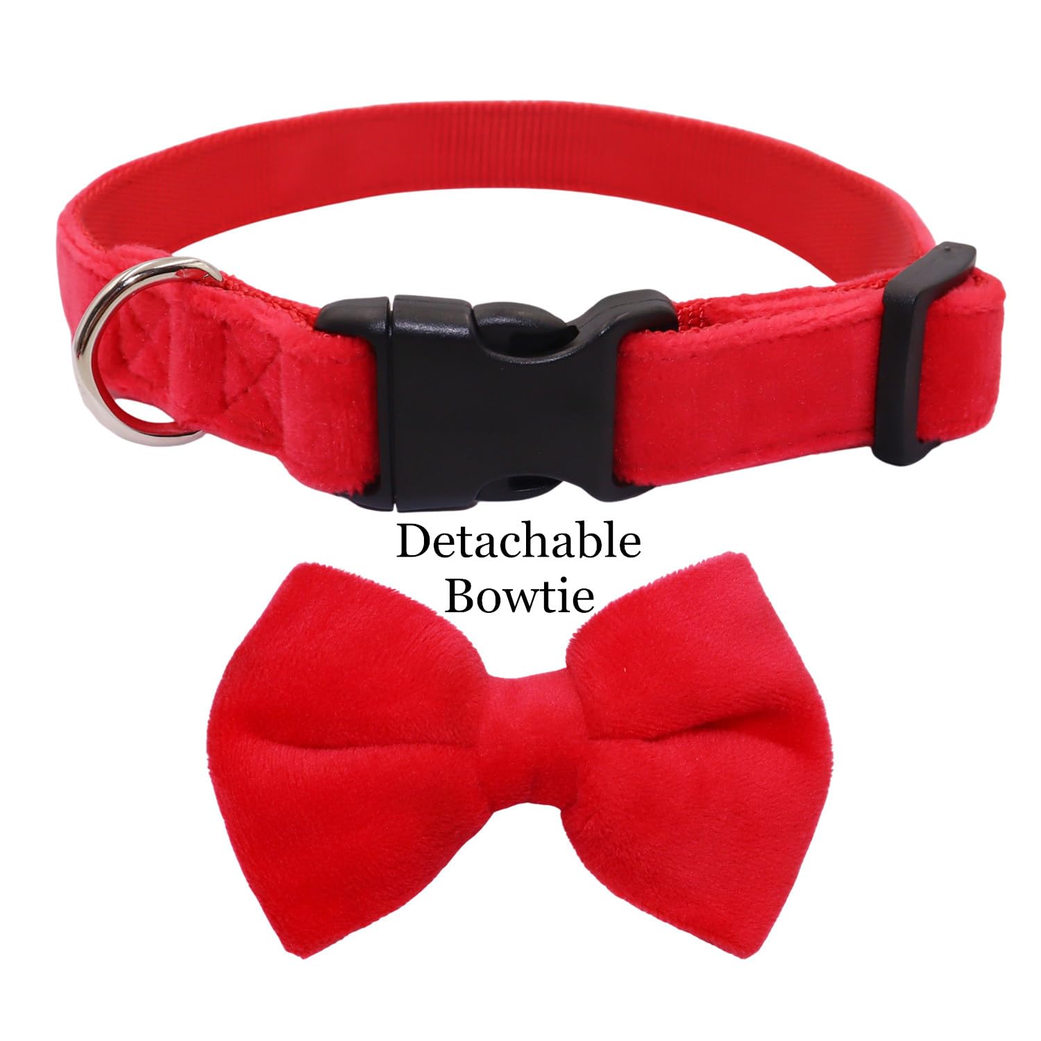 Wdpaws Dog Collar With Bowtie Soft Velvet Material With Quick Release Buckle For Medium Dogs (Red, M)