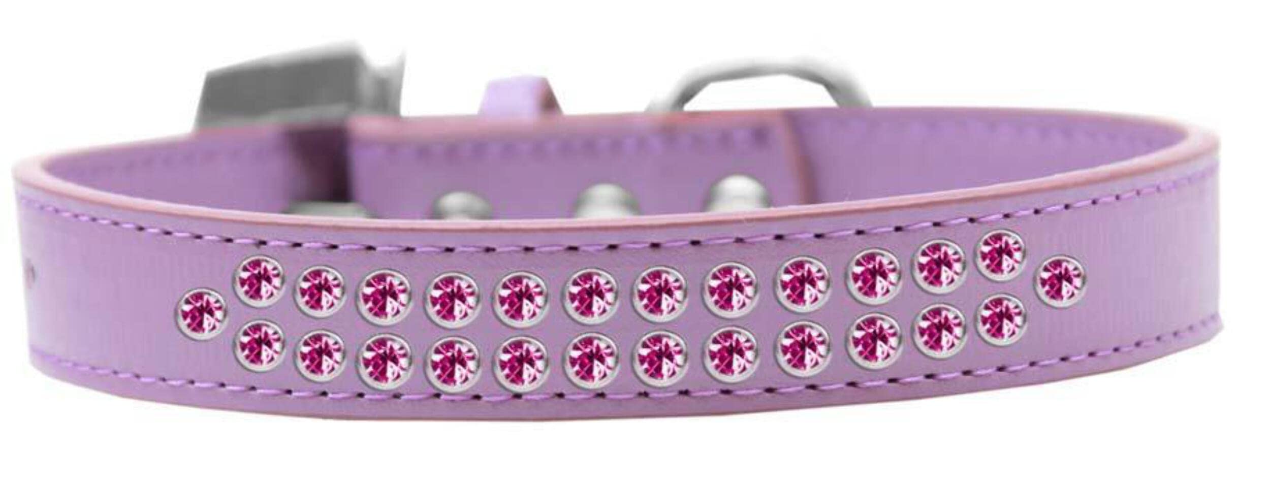 Dog, Puppy & Pet Fashion Collar, Two Row Bright Pink Crystal Rimsets Lavender 18