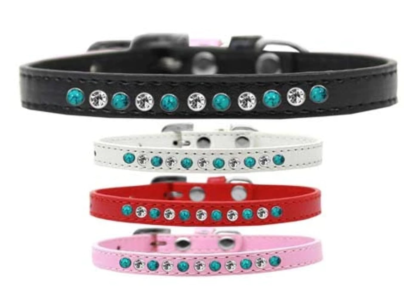 Dog, Puppy and Pet Fashion Collar, &quot;Premium Southwest Turquoise Pearl & Clear Crystals&quot; Red 12