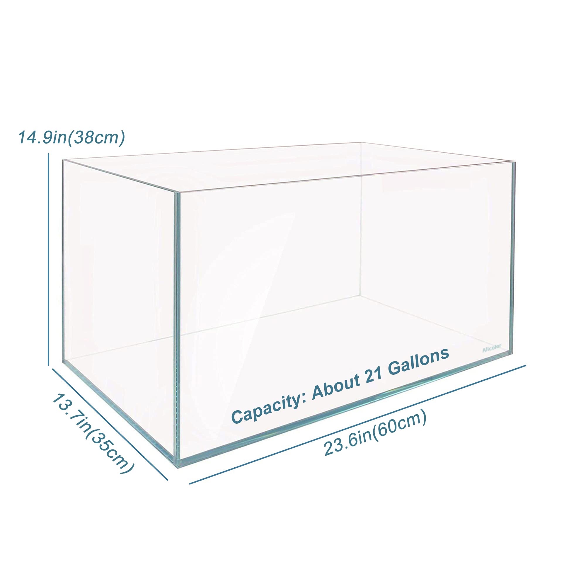 Allcolor Rimless Aquarium Tank, 21Gal Low Iron Glass, Clear, 23.6"L×13.7"W×14.9"H, Ideal for 6-60 Gallons,