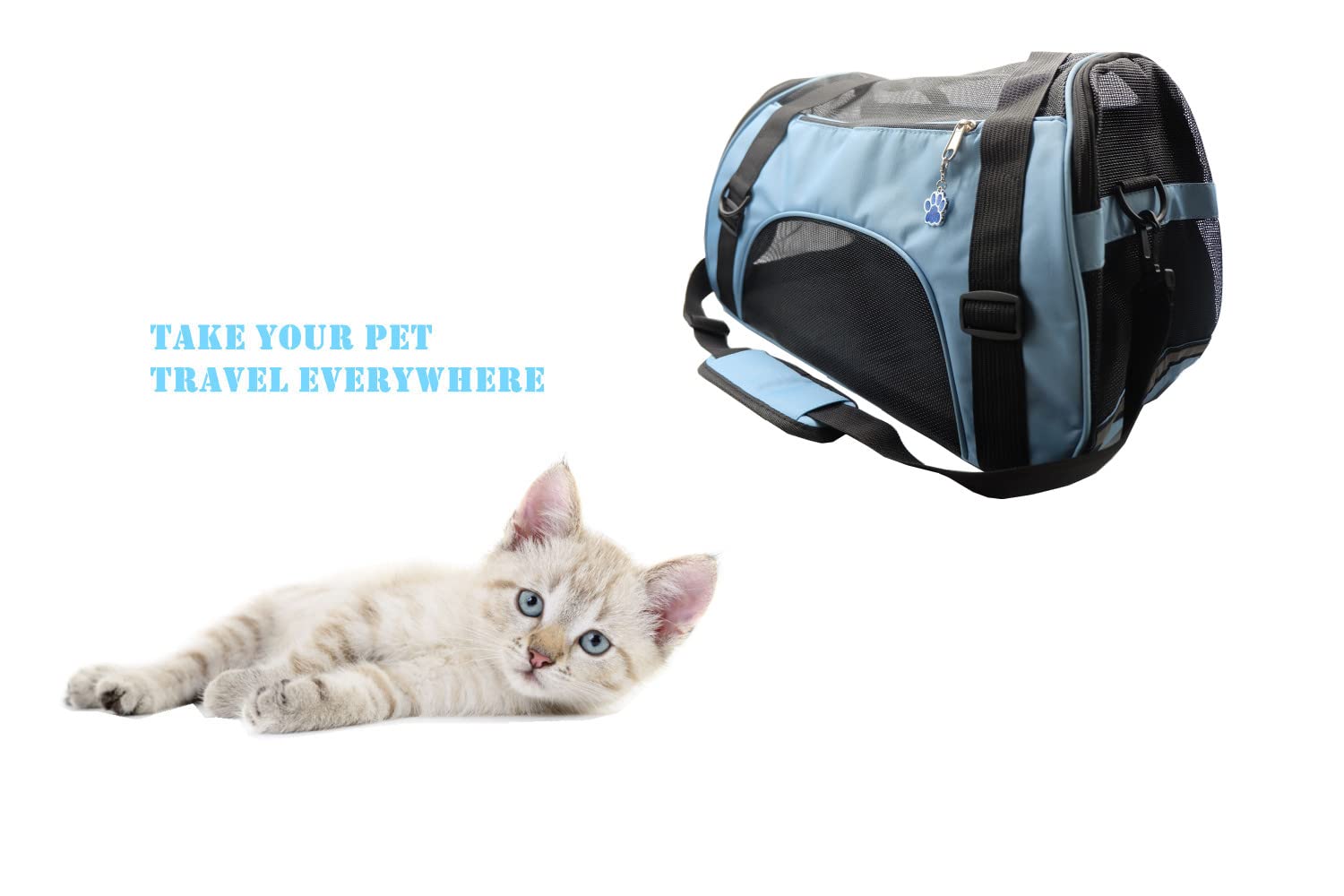 Zanesun Cat Carrier,Soft-Sided Pet Travel Carrier For Cats,Dogs Puppy Comfort Portable Foldable Pet Bag Airline Approved (Medium-Blue)