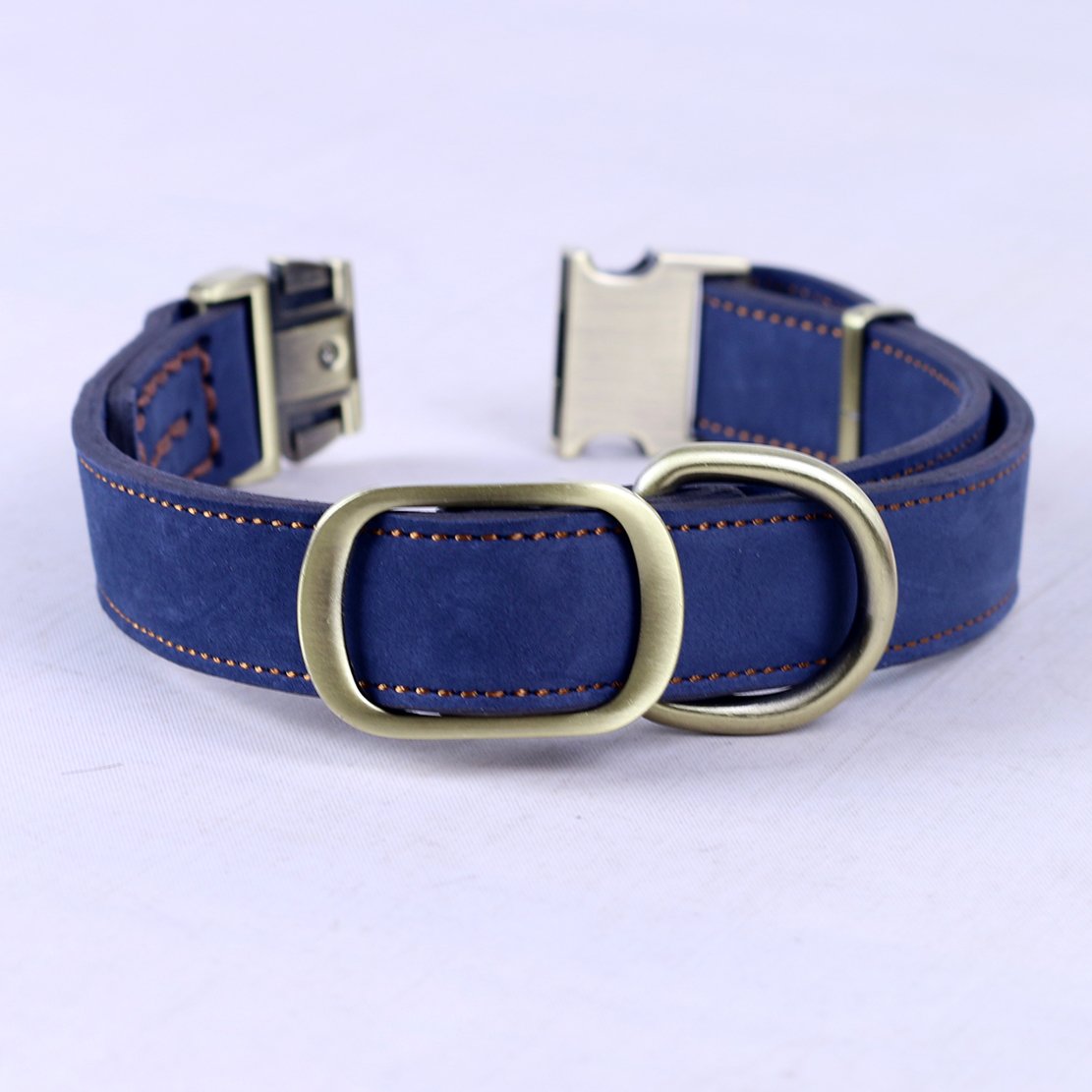 Chede Luxury Real Leather Dog Collar - Handmade, Hand-Stitched Genuine Leather, Blue, 13.5 To 19.2 Inches, Medium And Large Dog