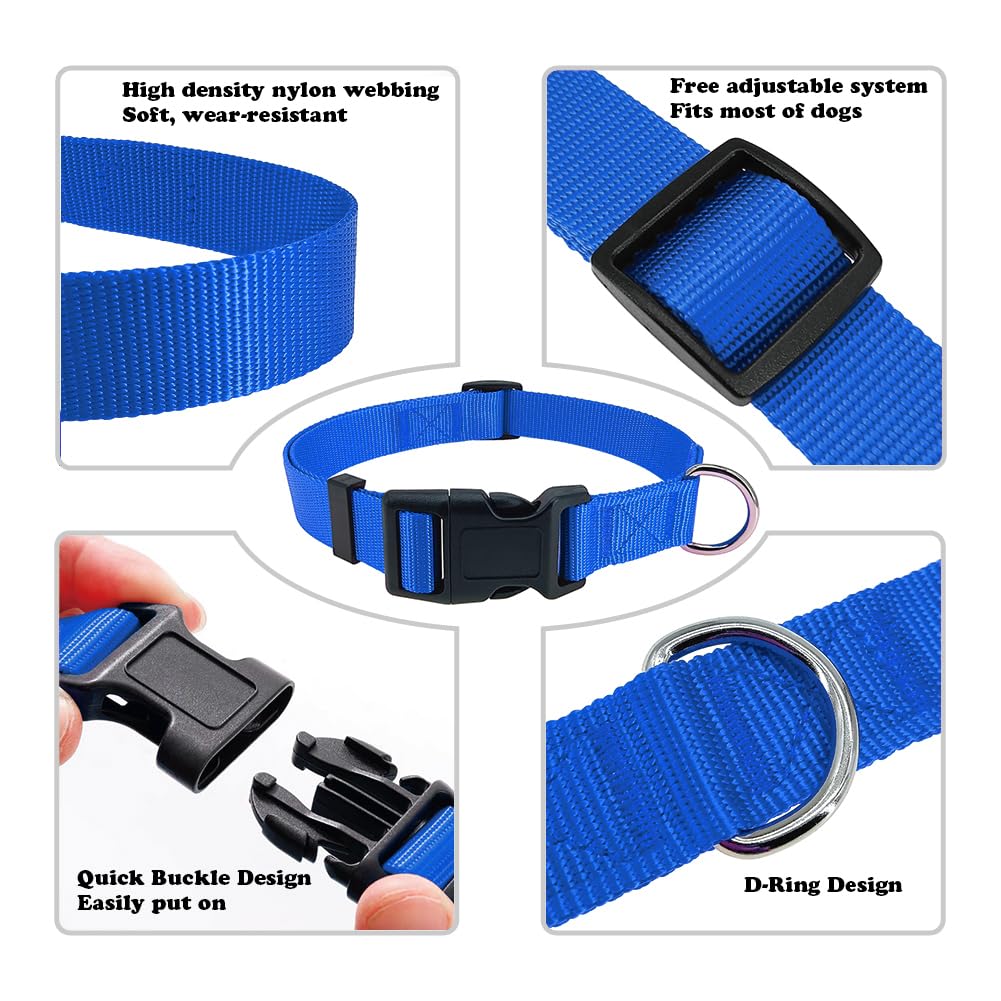 Penseepet Blue Dog Collar Basic Adjustable Dog Collars For Puppy Small Medium Large Dogs Girls With Breathable Quick Release Nyl