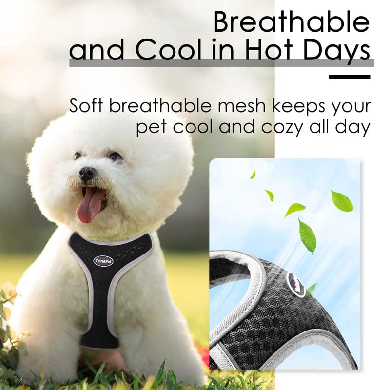 ThinkPet Reflective Breathable Soft Air Mesh No Pull Puppy Choke Free Over Head Vest Ventilation Harness for Puppy Small Medium