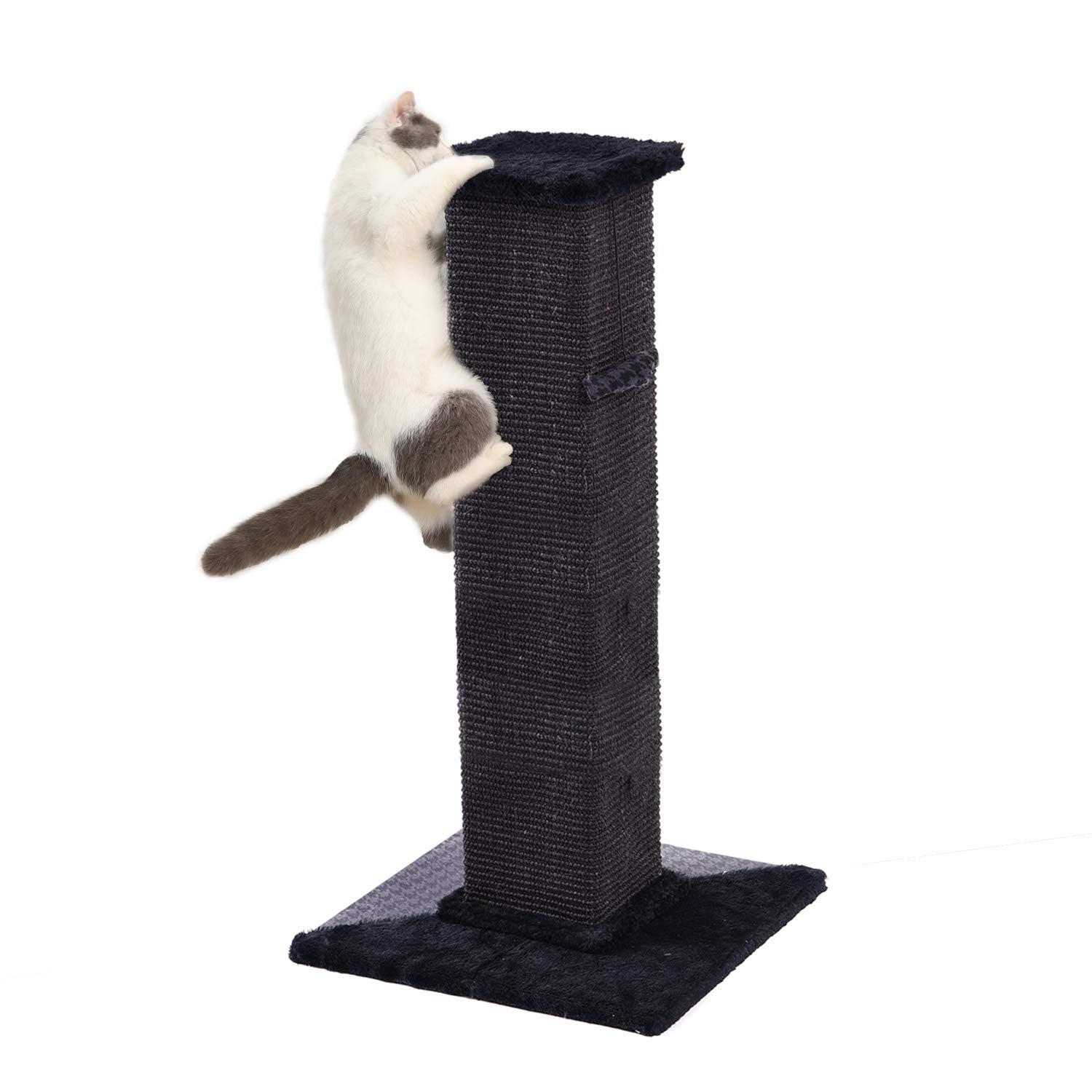 Pawz Road Large Cat Scratching Post 32” Tall Black Scratching Post For Indoor Cats Adults Ultimate Scratch Post With Woven Sisal, Large Base And Removable Dangling Ball- Black