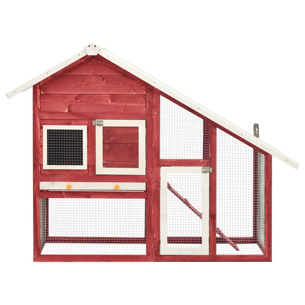 vidaXL Solid Firwood Rabbit Hutch, Red and White, 55.1&quot;x24.8&quot;x47.2&quot;, 2-Layer, Wire Mesh, Water-Resistant Roof, Easy-Clean Tray, Indoor-Outdoor Pet House for Rabbits & Small Animals