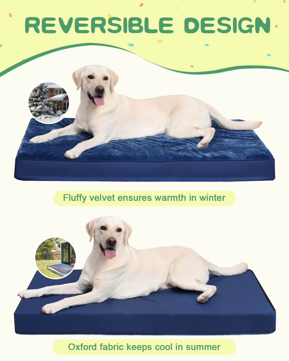 Ksiia Orthopedic Crate Bed Waterproof Dog Bed For Large Dogs, Washable, Egg Crate Foam Cover, 35 X 22 Inch, Blue
