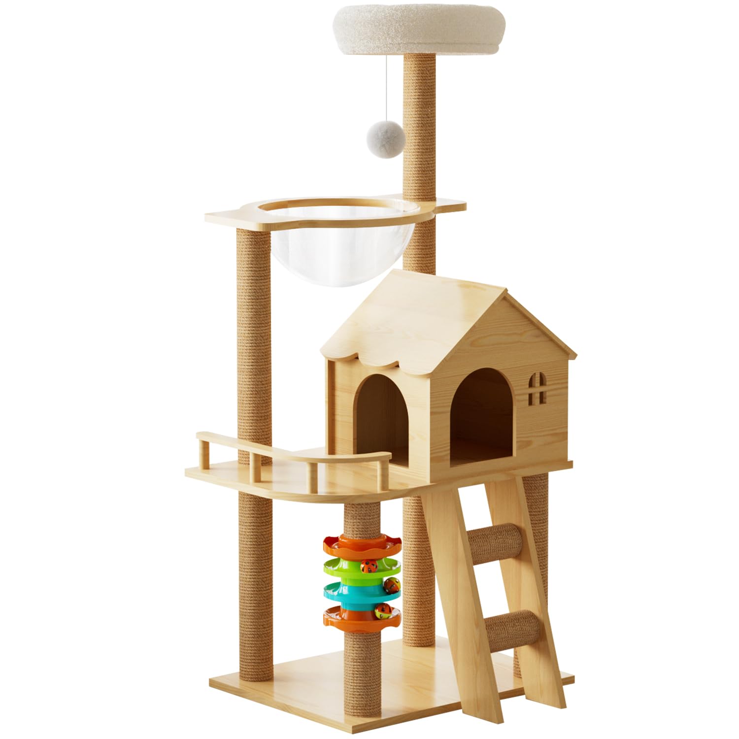 Elegaif Cat Tree, Wood Cat Tree Tower For Indoor Cats, 47.3'' Modern Cat Tower With Sisal-Covered Scratching Posts And Top Perch