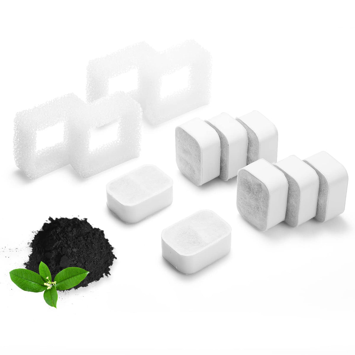 Ipettie Replacement Filters For Tritone & Fiumi Ceramic Pet Water Fountain, 8Pcs Carbon Filters And 4Pcs Foam Filters
