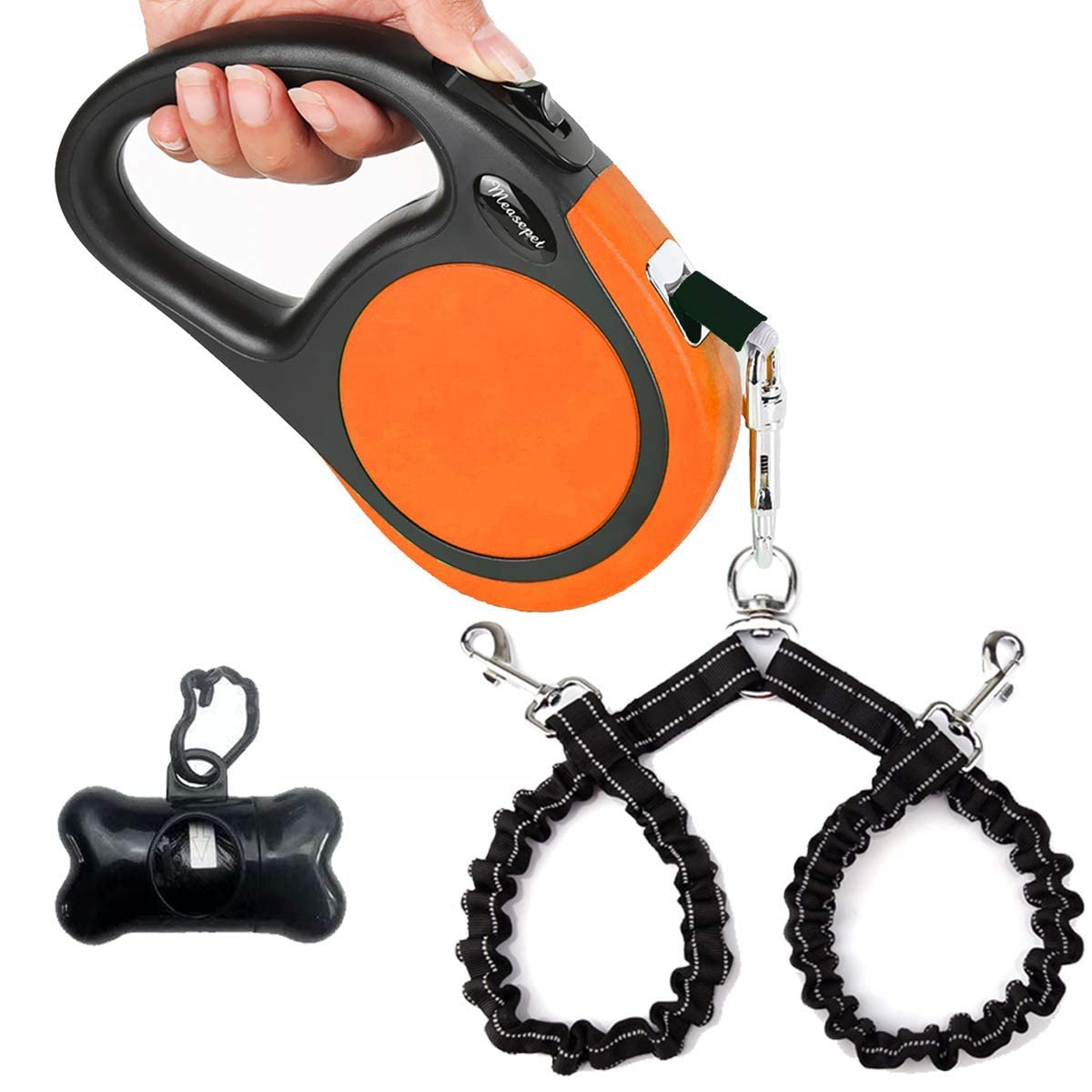Dual Retractable Dog Leash Small Breed (Up to 110 Lbs Each) - Double Headed 16 ft Extendable Pet Leash with Poop Bags, Reflectiv