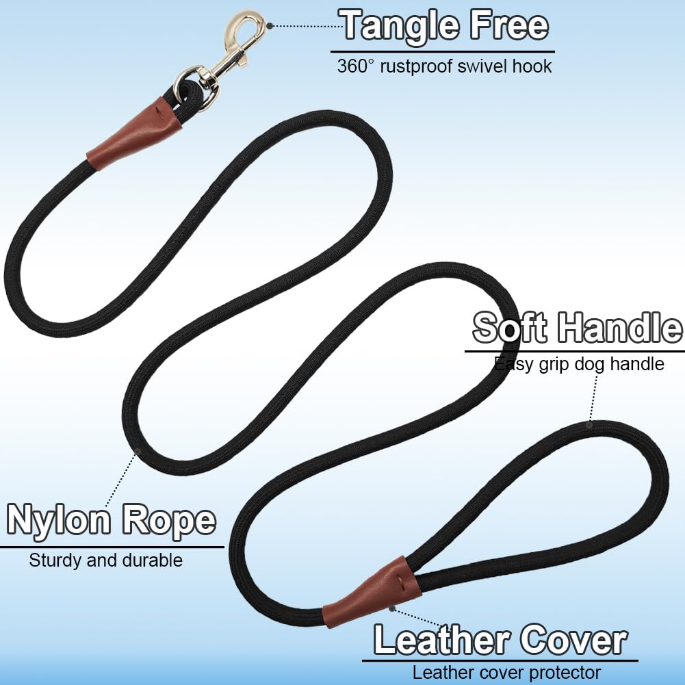 Sepxufore 6Ft/8Ft/10Ft Rope Dog Leash, 1/2    Strong Nylon Climbing Leash With Leather Tailor Connection, Great For Medium And L