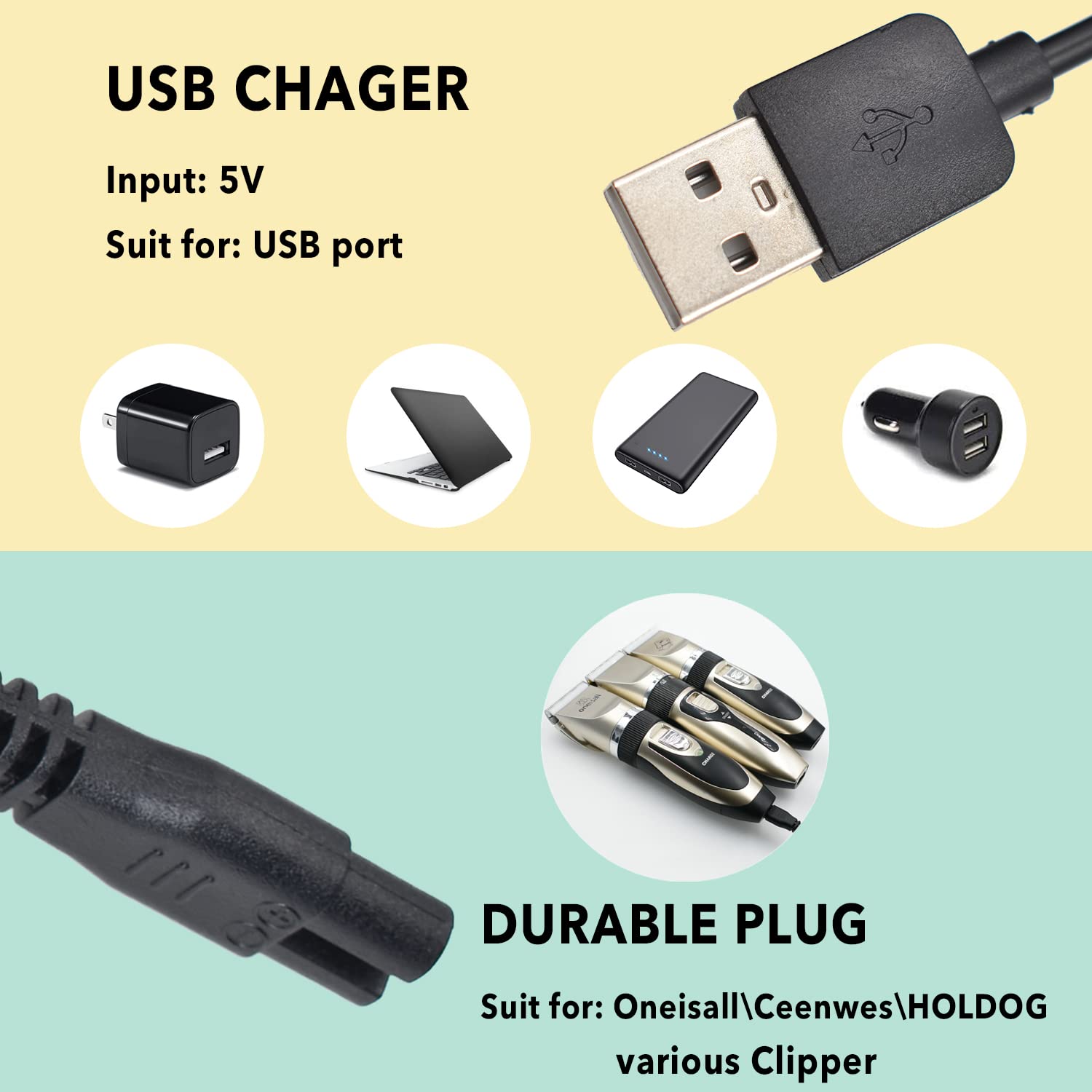 BOEEA Universal Hair Clipper Charger Cord, Replacement Charger Cable Compatible with Various Dog Clippers,Fit oneisall Dog Clipp
