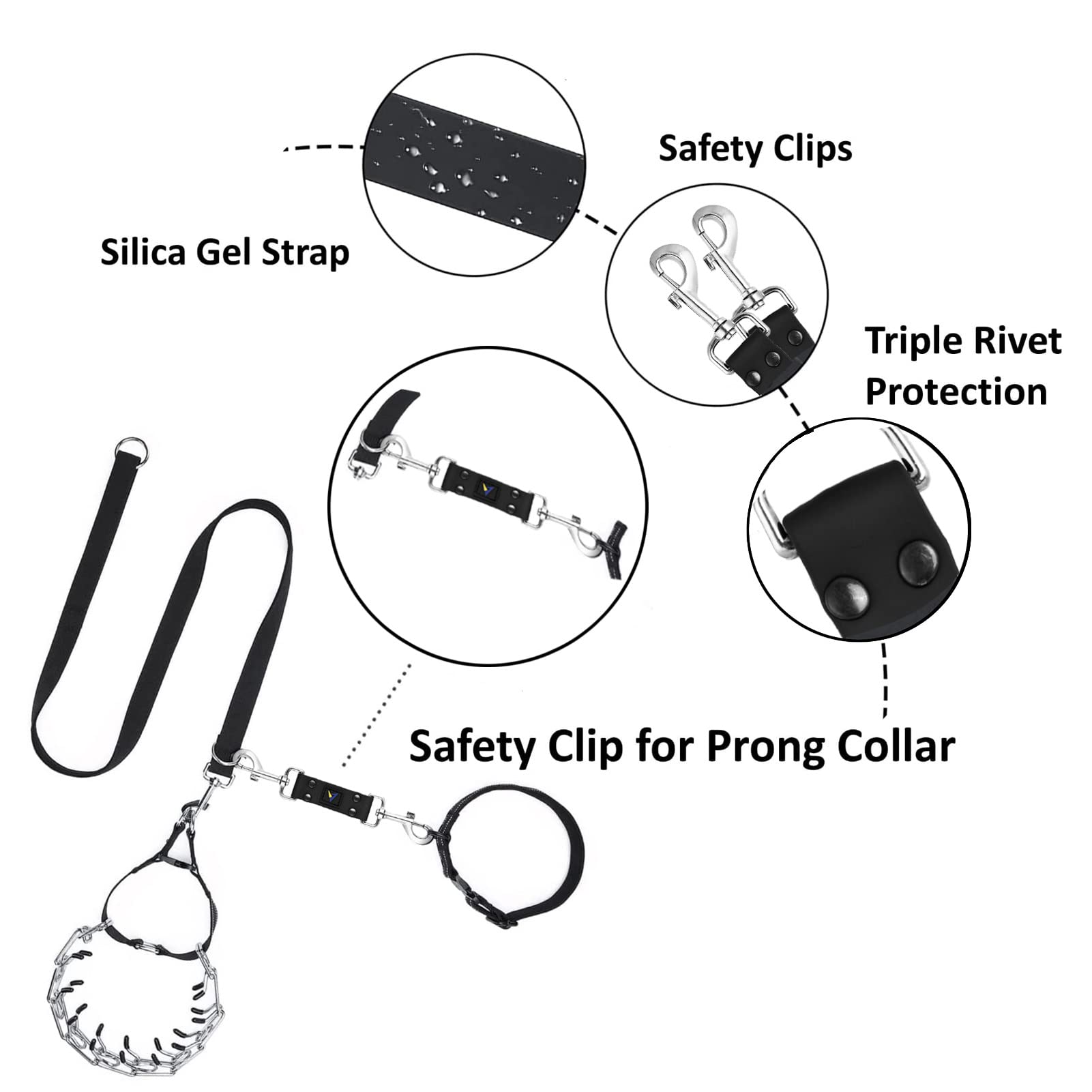 DEYACE Dog Collar Safety Clip, 2 Pack Waterproof Heavy Backup for Prong Collar, Dog Harness Collar Leash Connector (10-Inches, B