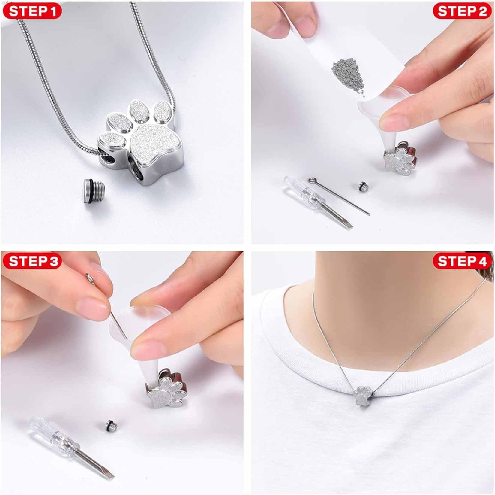 Zeqingjw Pet Cremation Jewelry For Ashes Pendant Paw Print Pet Urn Necklace Urn Pendant Keepsake Memorial Ash Locket Holder Neck