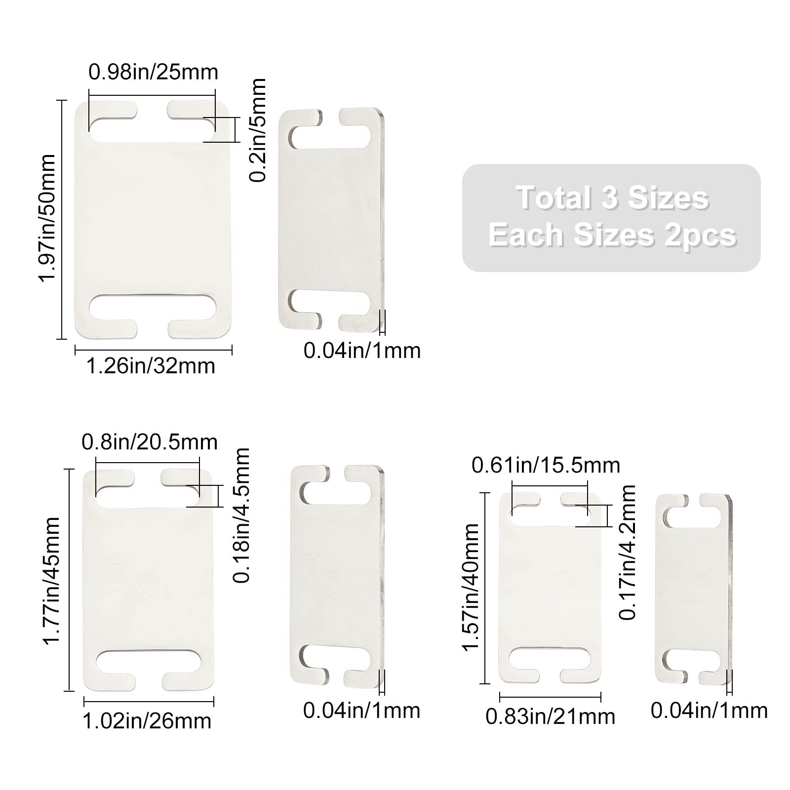 Gorgecraft 3 Sizes 6Pcs Slide-On Pet Id Tags Blank Dog Collar Tag For Stamping/Engraving Stainless Steel Pet Name Number Label Engraved