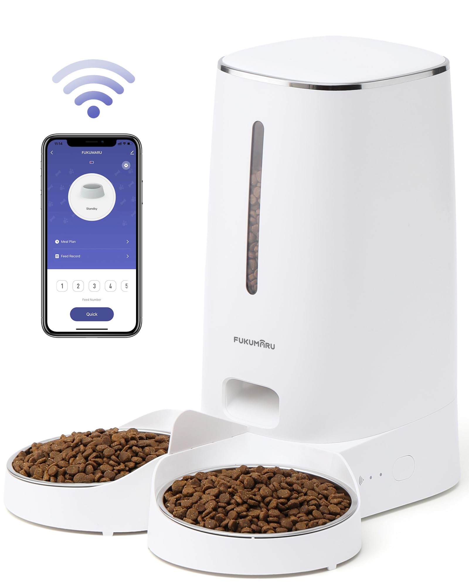FUKUMARU Automatic Cat Feeder, 4L Dog Feeders with Double Bowls, Support DIY Meals and Timed Control WiFi Cat sFood Dispenser, S