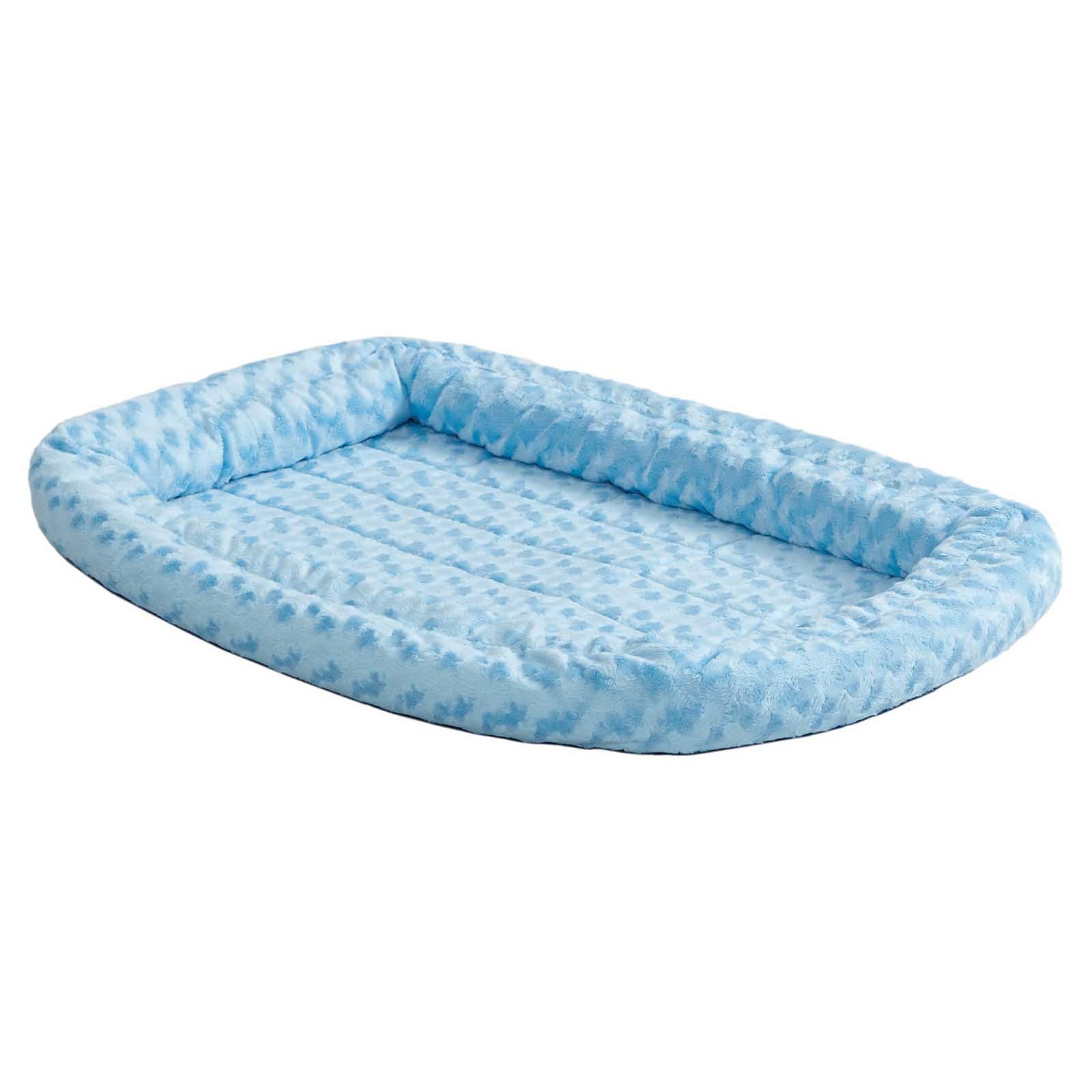 MidWest Homes for Pets XXS QuietTime Double Bolster Pet Bed, Blue Plush 18-Inch Crate Mat with Stacked Bolsters, Machine Washabl
