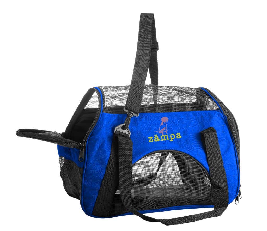 Airline Approved Soft Sided Pet Carrier by Zampa, Low Profile Travel Tote, Removable pad, Premium Zippers & Under Seat Compatibi