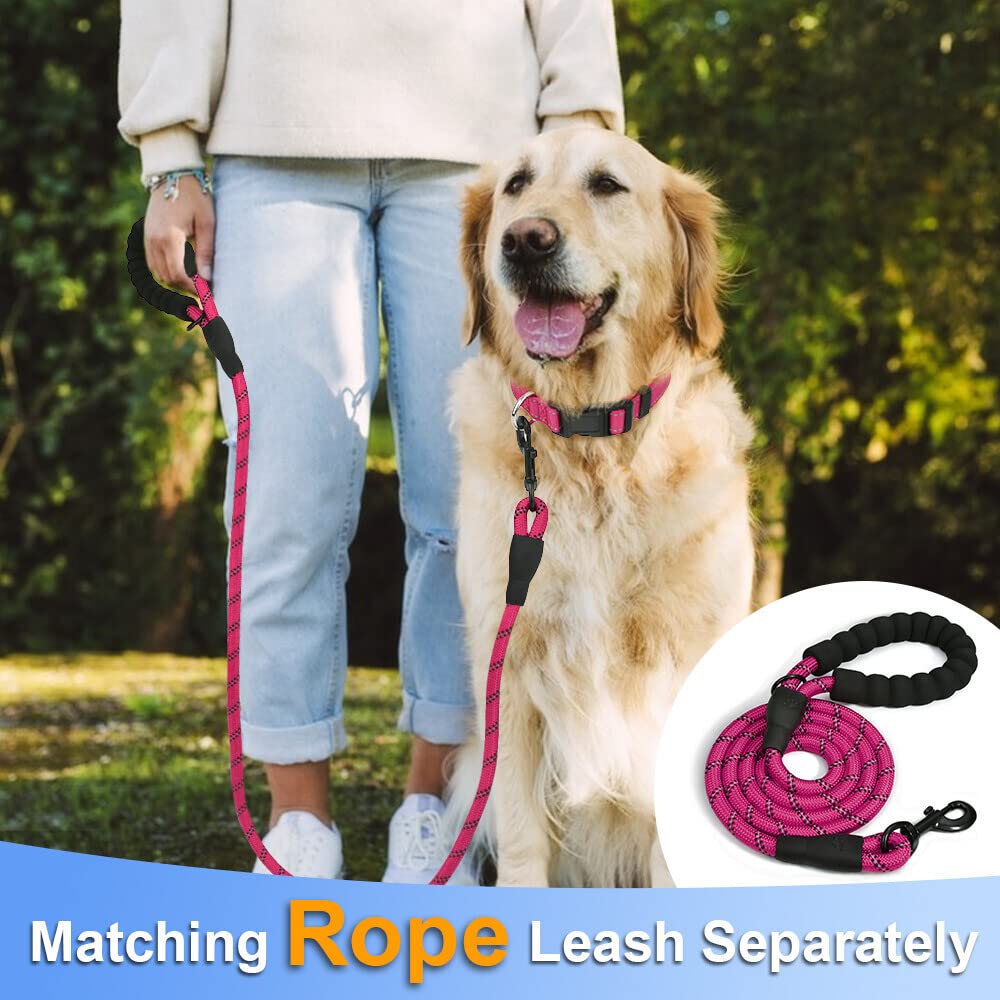 Taglory Reflective Adjustable Dog Collars For Puppy Small Medium Large Dogs, Thin Nylon Webbing And Quick Release Plastic Buckle(Hot Pink,Large)