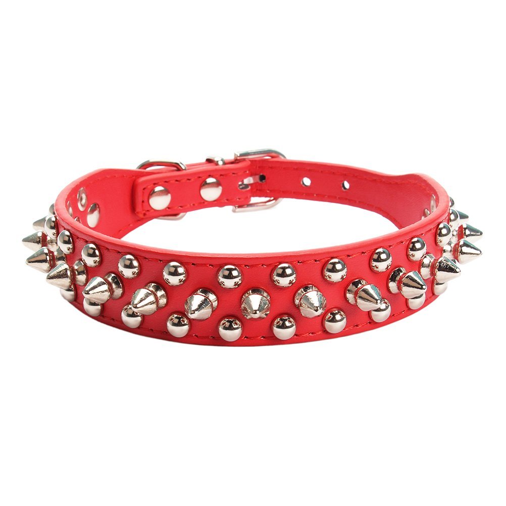 Aolove Mushrooms Spiked Rivet Studded Adjustable Pu Leather Pet Collars For Cats Puppy Dogs (X-Small, Red)