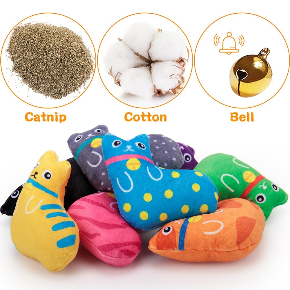 Awoof Catnip Toys For Indoor Cats, Natural Catnip Cat Toys Kitten Toys - 8 Pcs Fish Cat Toys Set For Boredom