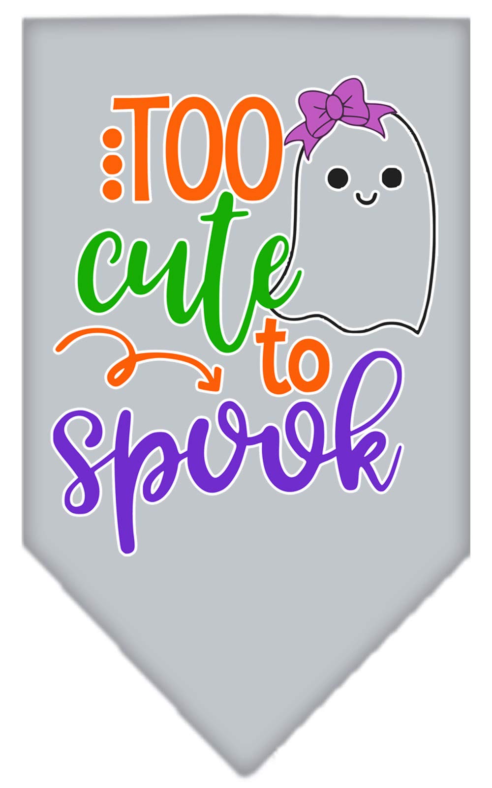 Halloween Pet and Dog Bandana Screen Printed, &quot;Too Cute To Spook - Girly Ghost&quot; Grey Large