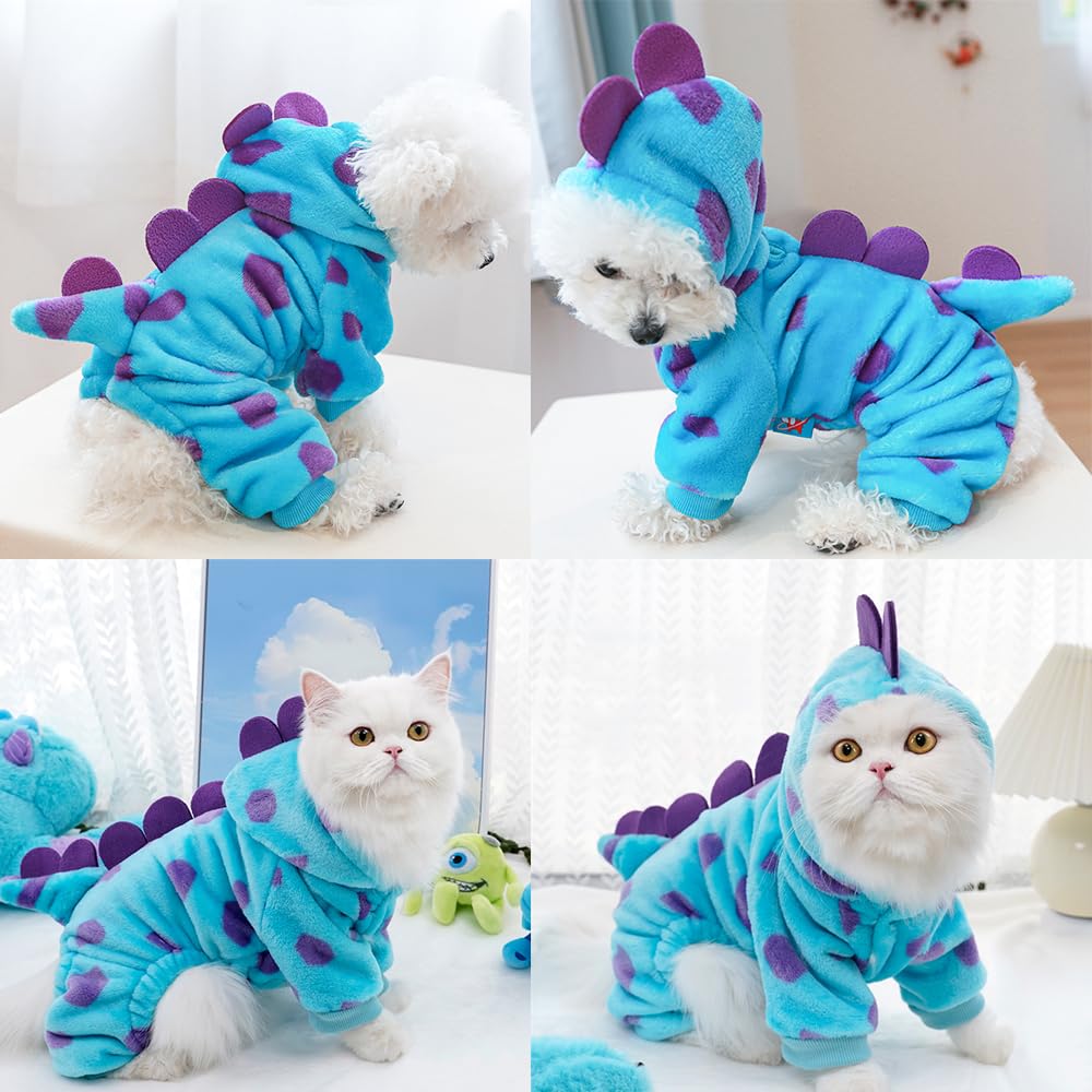 Anelekor Dinosaur Dog Clothes For Small Dogs In Girl Boy Styles,Fleece Winter Puppy Hoodies With Leash Ring,Cold Weather Coat Fo
