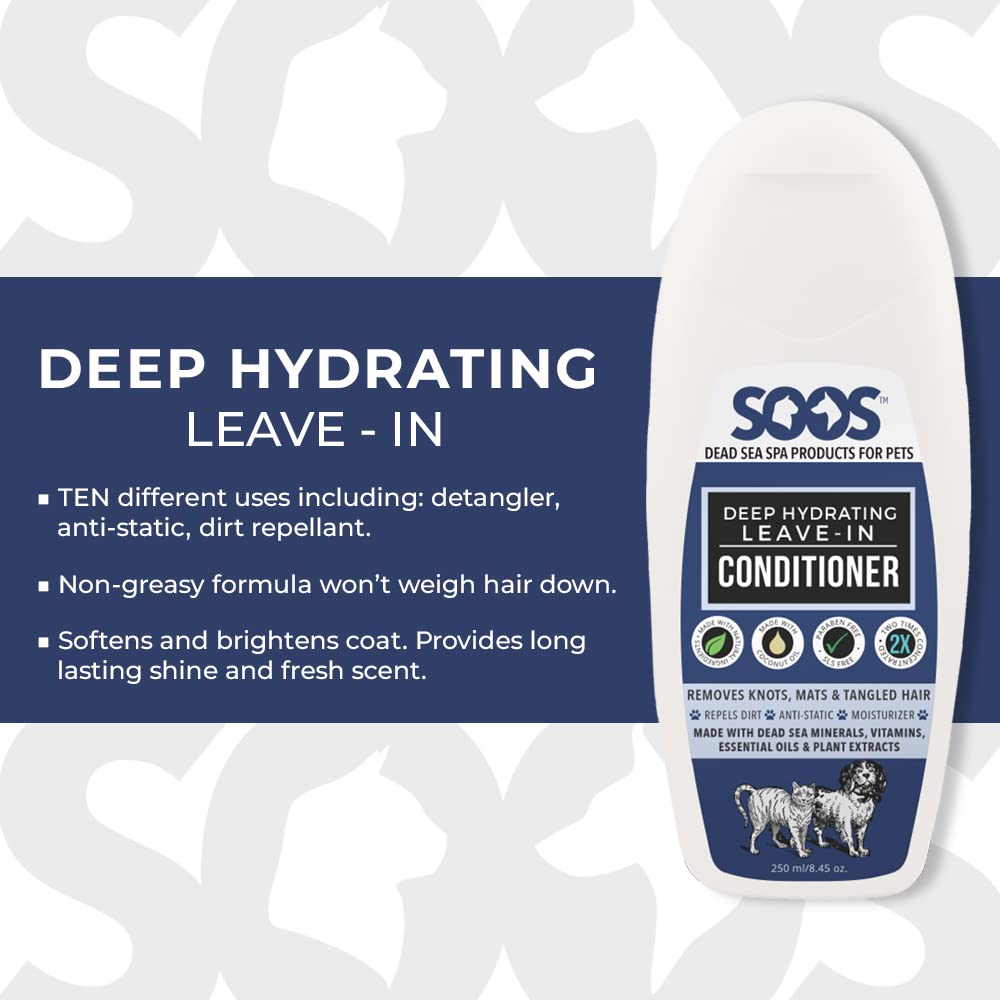 Soos Pets Natural Dead Sea Deep Hydrating Leave-In Conditioner, 250 Ml/8.45 Oz.