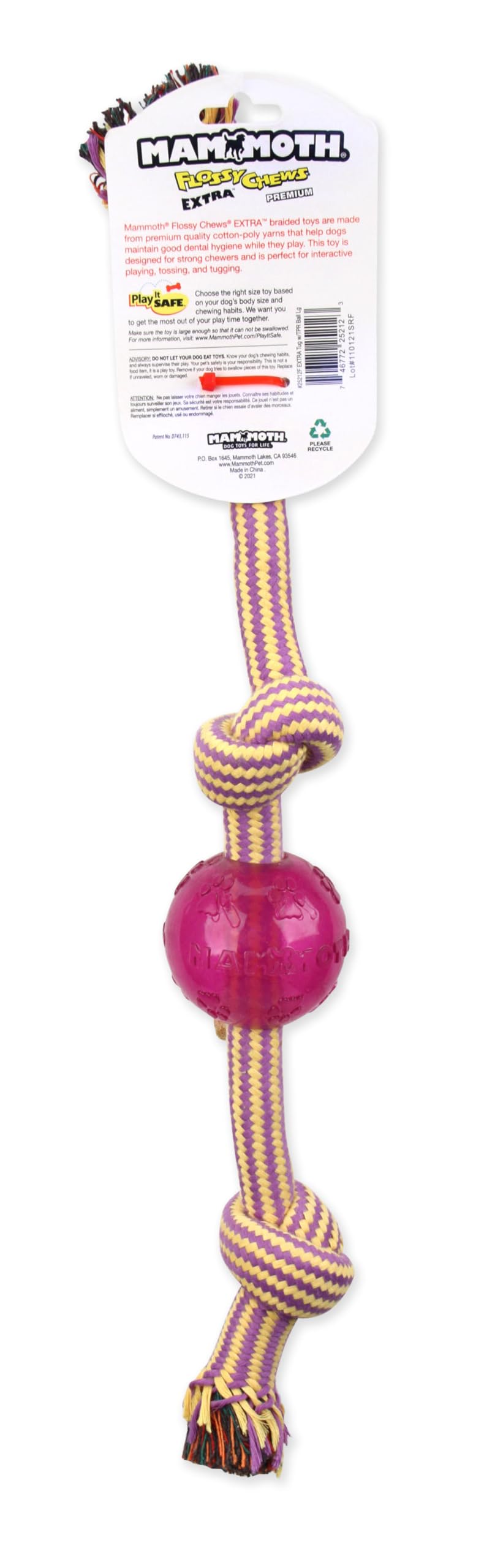 Mammoth Pet Products Large 20' Extra 3 Knot Tug W/Tpr Ball