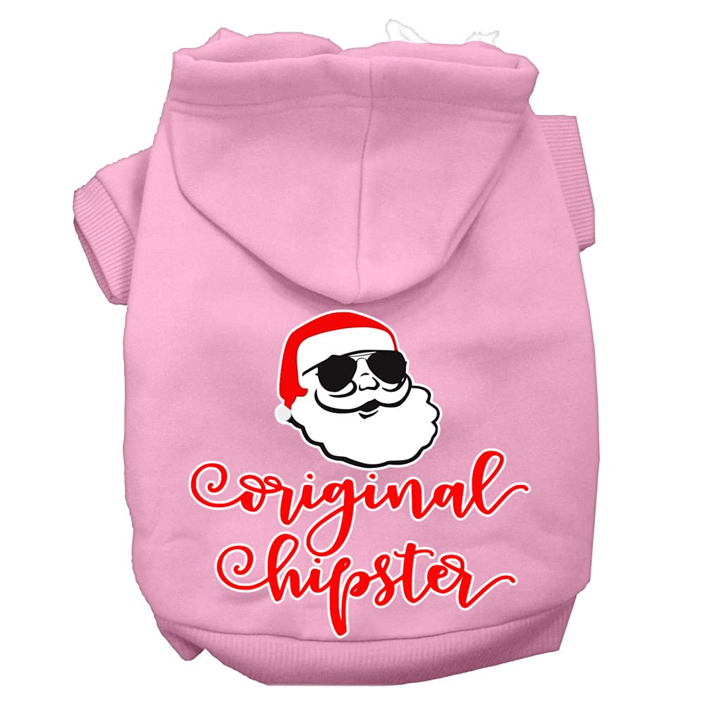 Christmas Pet Dog & Cat Hoodie Screen Printed, 'Original Hipster' Light Pink Xl (14-20 Lbs.)