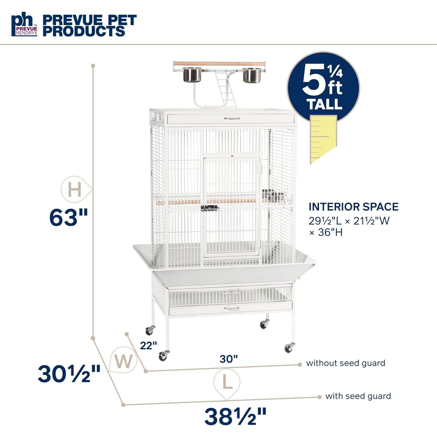 Prevue Hendryx Pet Products Wrought Iron Select Bird Cage 3153C, Chalk White, 30-Inch By 22-Inch By 63-Inch