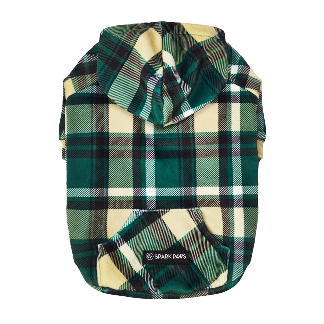 Spark Paws Dog Hoodie - Premium Quality, Buttery Soft, Superior Comfort And Fit, Calming Fleece Interior, Suitable For All Breeds - Green Plaid - M