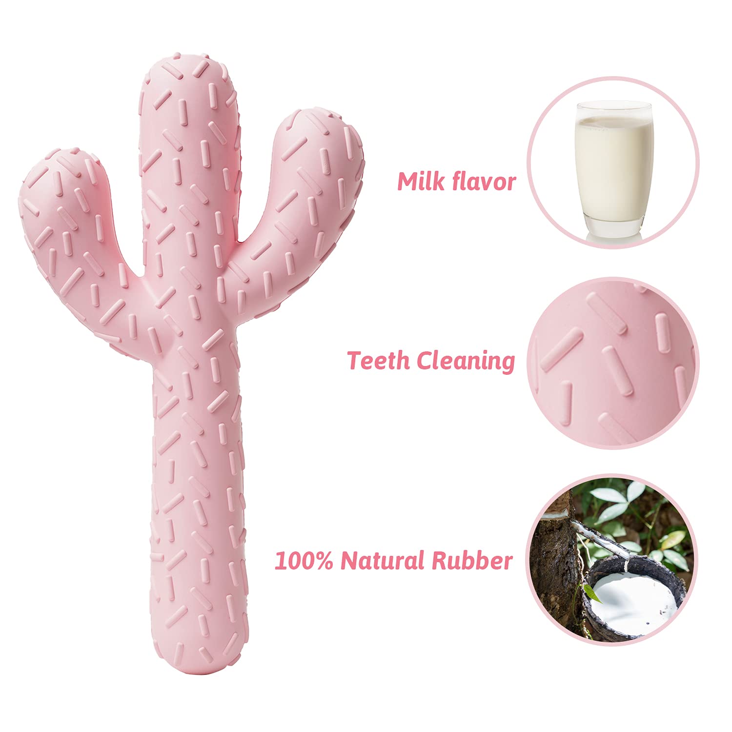 Mewajump Dog Chew Toys, Tough Rubber Dog Toys For Aggressive Chewers, Cactus Dog Toy For Training And Cleaning Teeth, Pink Cute