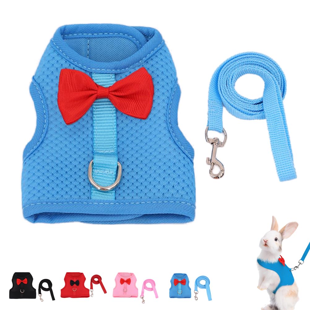 Rabbit Harness And Leash Set For Walking Escape Proof, Mesh Breathable Adjustable Rabbit Leash Camping Hiking Training Blue M (C