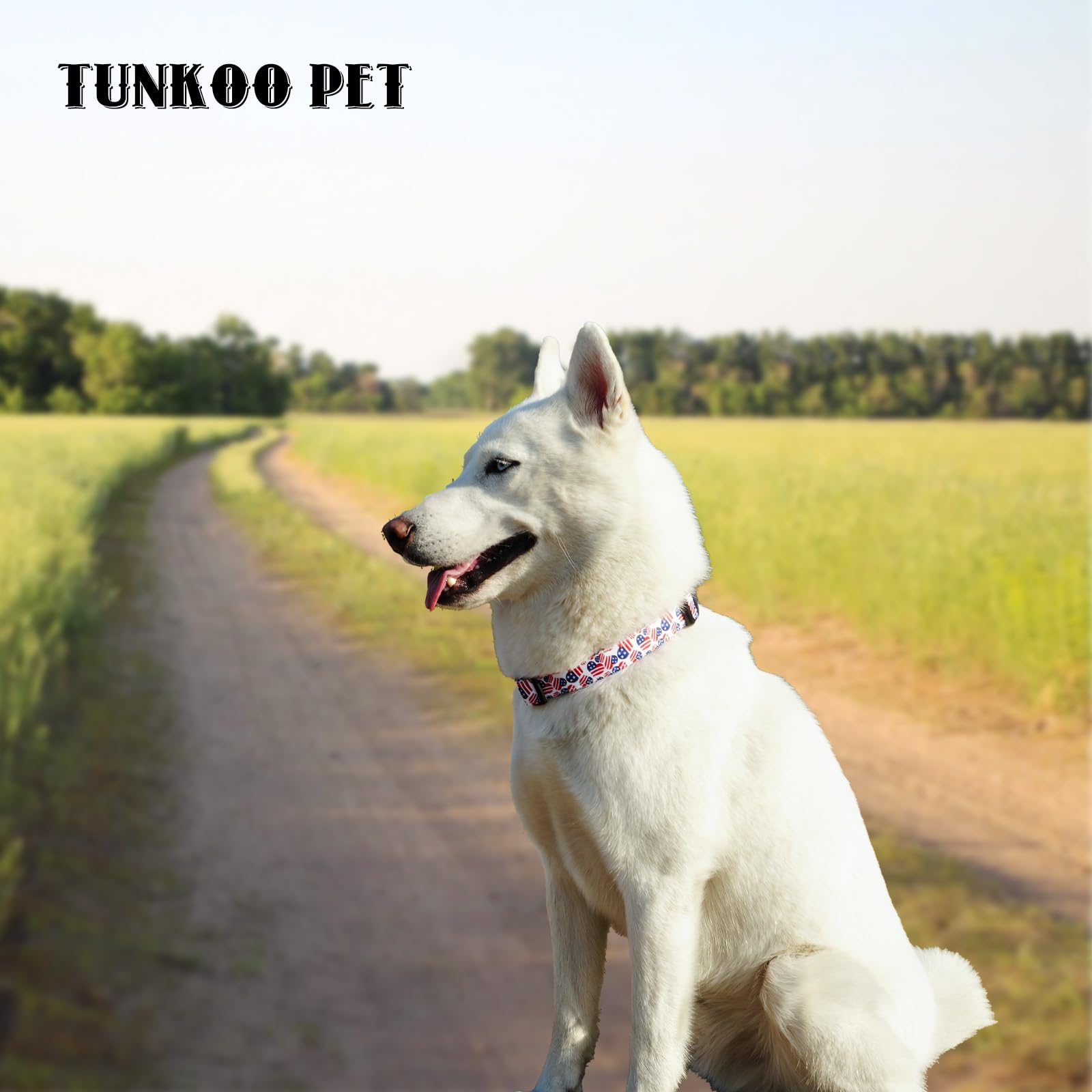 Tunkoo American Flag Dog Collar, Cute Adjustable Heart Collar For Boy And Girl Dogs Strong Plastic Buckle - For Small Medium Lar