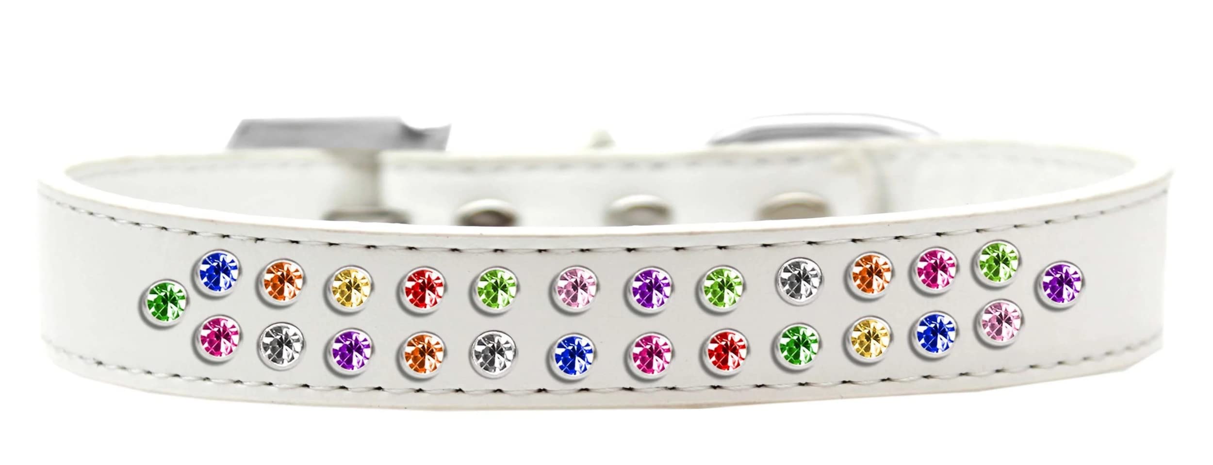 Mirage Pet Products Two Row Confetti Crystal White Dog Collar, Size 16